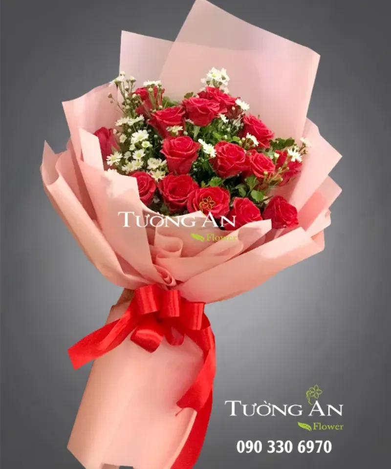 Hoa thạch thảo trắng kết hợp hoa hồng