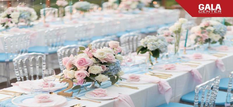 Backdrop đám cưới gam màu pastel nhẹ nhàng, lãng mạn